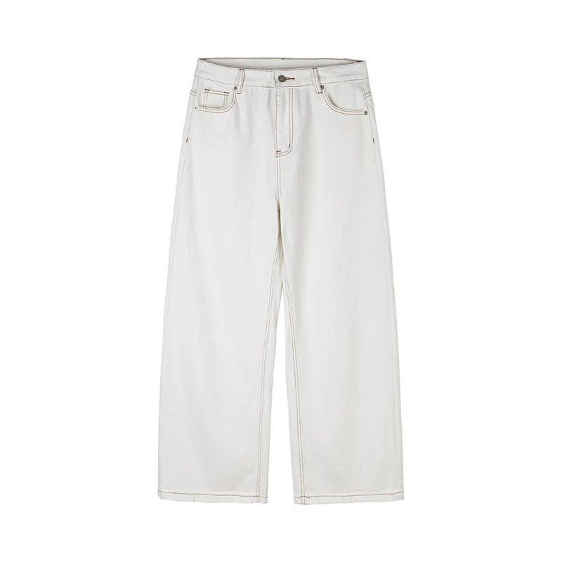 Damen Weite Cropped-Jeans mit hoher Leibhöhe und Kontrastnähten Nord Taschen