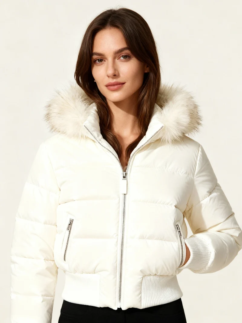 Damen Gesteppte Winterjacke mit Kapuze & Kunstfellbesatz | Avellé