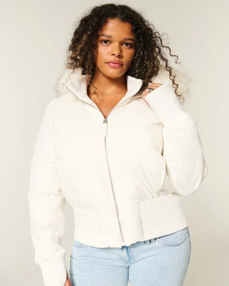 Damen Gesteppte Winterjacke mit Kapuze & Kunstfellbesatz | Avellé