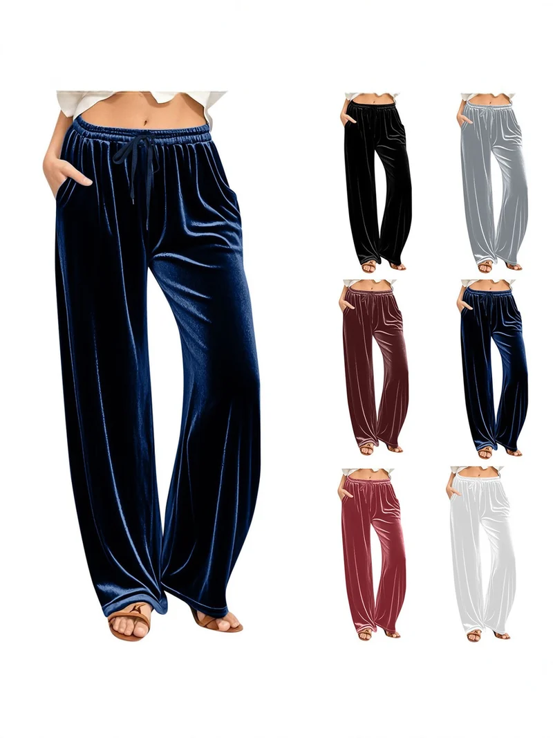 Damen Samt-Loungehose mit weitem Bein, Tunnelzugbund und Eingrifftaschen Nord Taschen