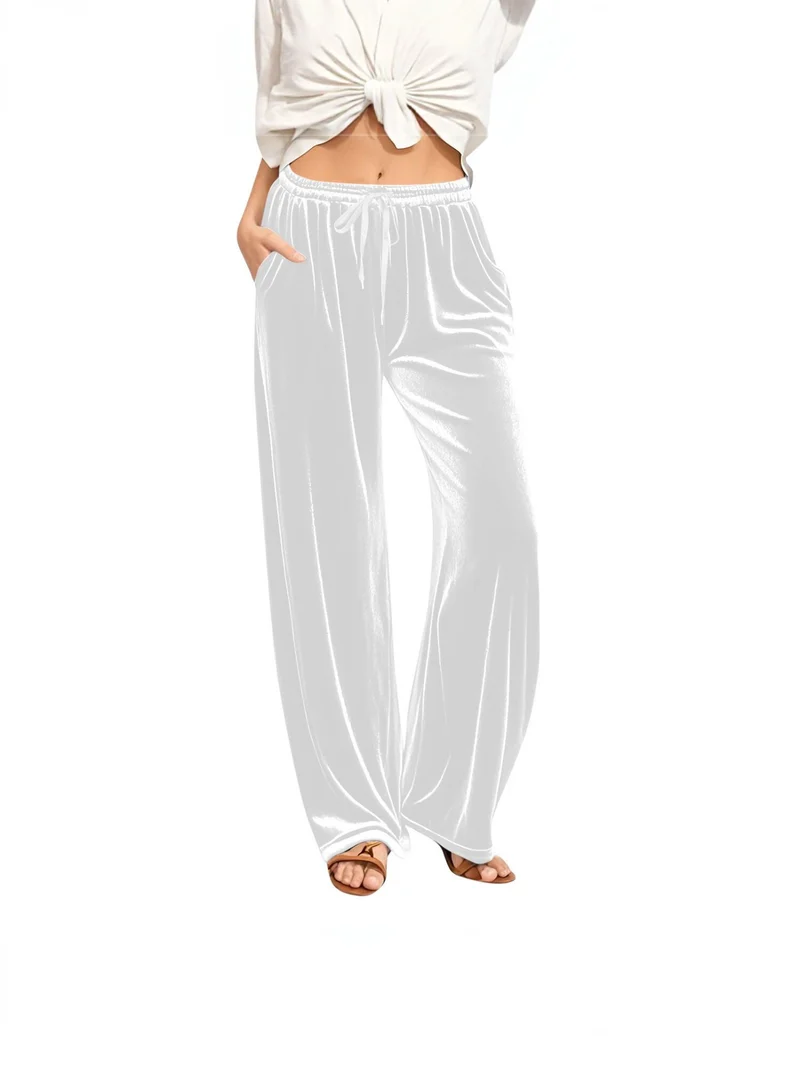 Damen Samt-Loungehose mit weitem Bein, Tunnelzugbund und Eingrifftaschen Nord Taschen