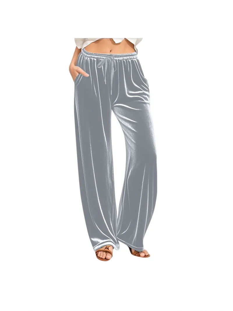 Damen Samt-Loungehose mit weitem Bein, Tunnelzugbund und Eingrifftaschen Nord Taschen
