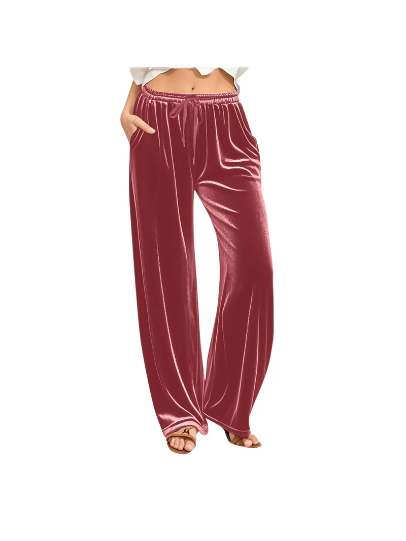 Damen Samt-Loungehose mit weitem Bein, Tunnelzugbund und Eingrifftaschen Nord Taschen
