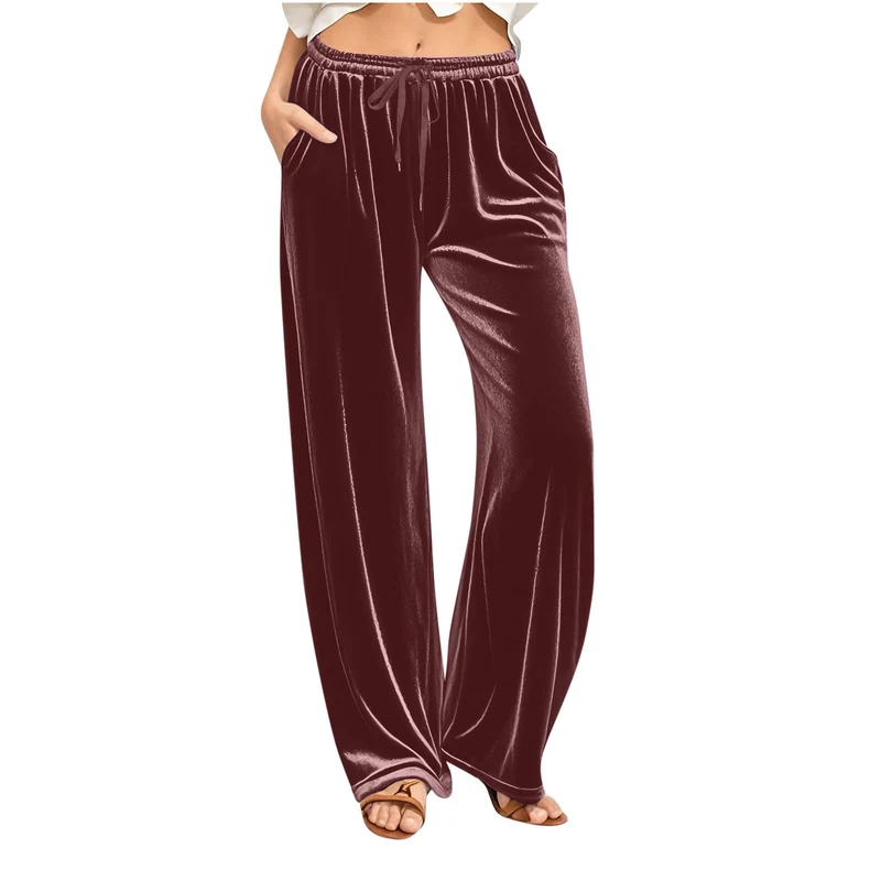 Damen Samt-Loungehose mit weitem Bein, Tunnelzugbund und Eingrifftaschen Nord Taschen