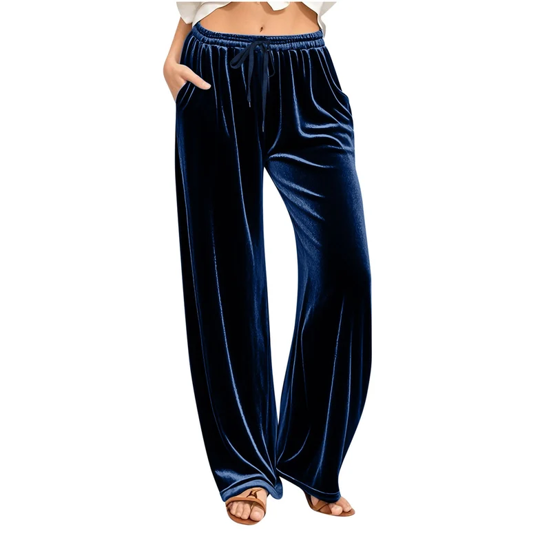 Damen Samt-Loungehose mit weitem Bein, Tunnelzugbund und Eingrifftaschen Nord Taschen
