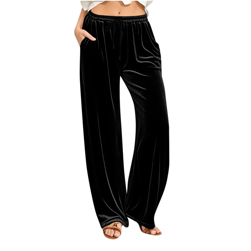 Damen Samt-Loungehose mit weitem Bein, Tunnelzugbund und Eingrifftaschen Nord Taschen