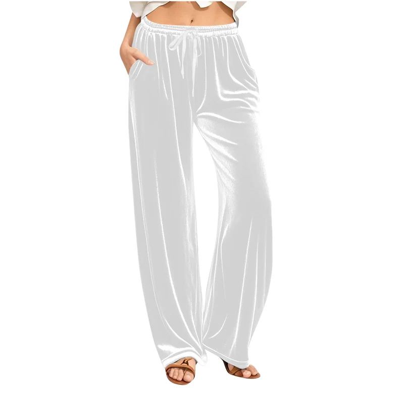 Damen Samt-Loungehose mit weitem Bein, Tunnelzugbund und Eingrifftaschen Nord Taschen