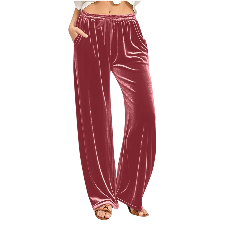 Damen Samt-Loungehose mit weitem Bein, Tunnelzugbund und Eingrifftaschen Nord Taschen