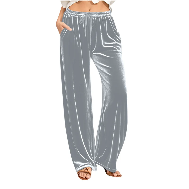 Damen Samt-Loungehose mit weitem Bein, Tunnelzugbund und Eingrifftaschen Nord Taschen