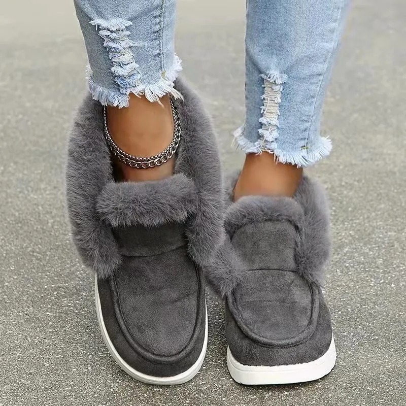 Damen Gefütterte Hausstiefel mit Kunstfell-Kragen und rutschfester Gummisohle Nord Taschen