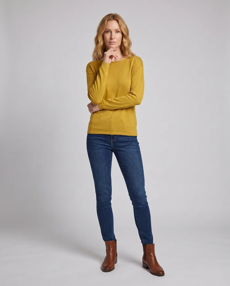 Damen feiner Strickpullover mit Bootsausschnitt und lockerer Passform Nord Taschen