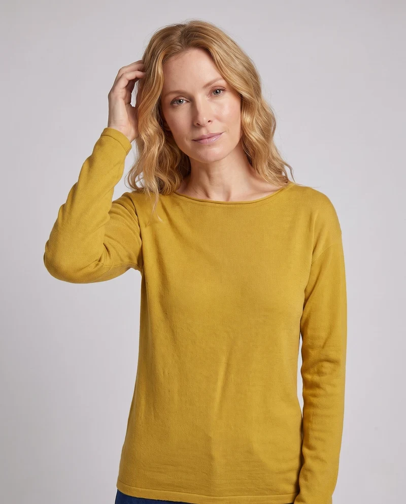 Damen feiner Strickpullover mit Bootsausschnitt und lockerer Passform Nord Taschen