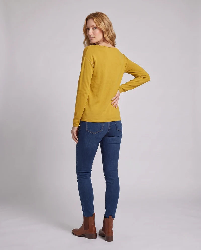 Damen feiner Strickpullover mit Bootsausschnitt und lockerer Passform Nord Taschen