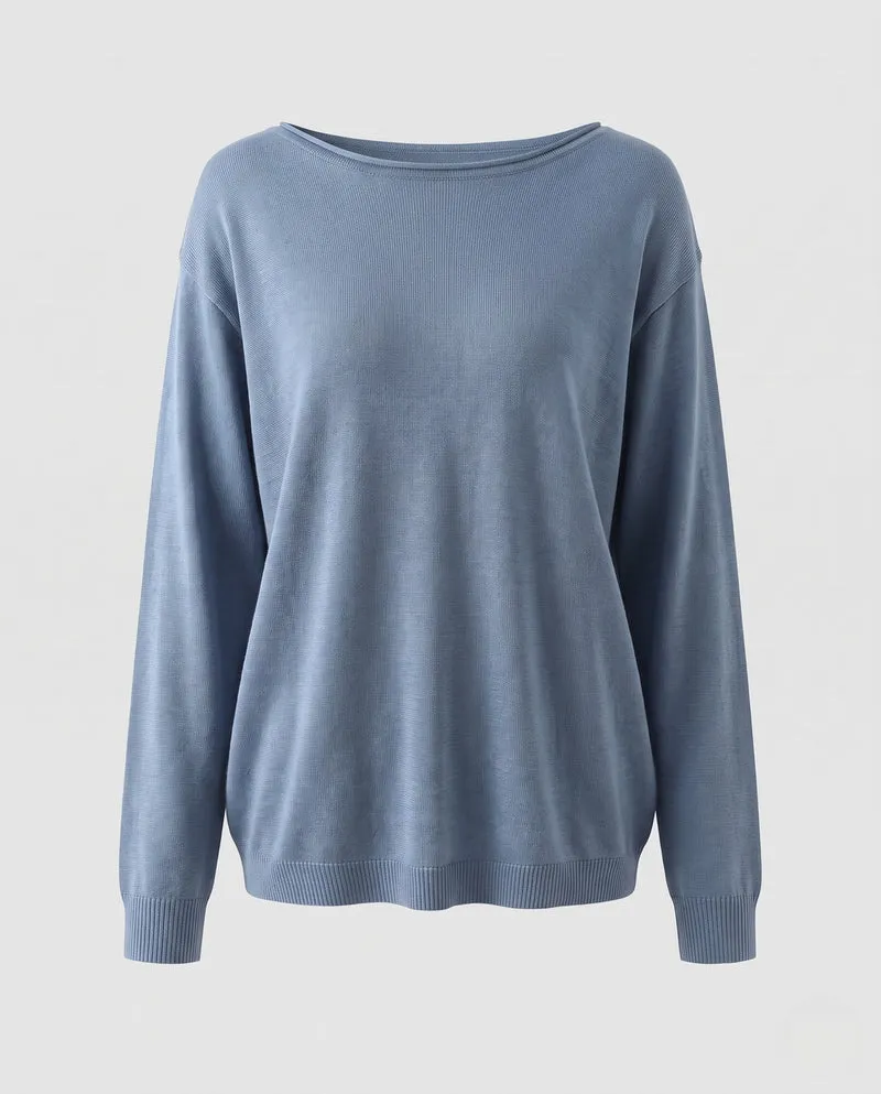 Damen feiner Strickpullover mit Bootsausschnitt und lockerer Passform Nord Taschen