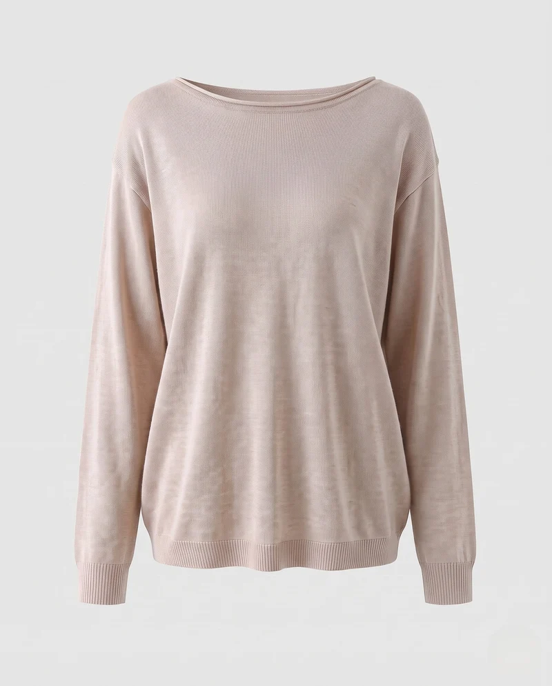 Damen feiner Strickpullover mit Bootsausschnitt und lockerer Passform Nord Taschen