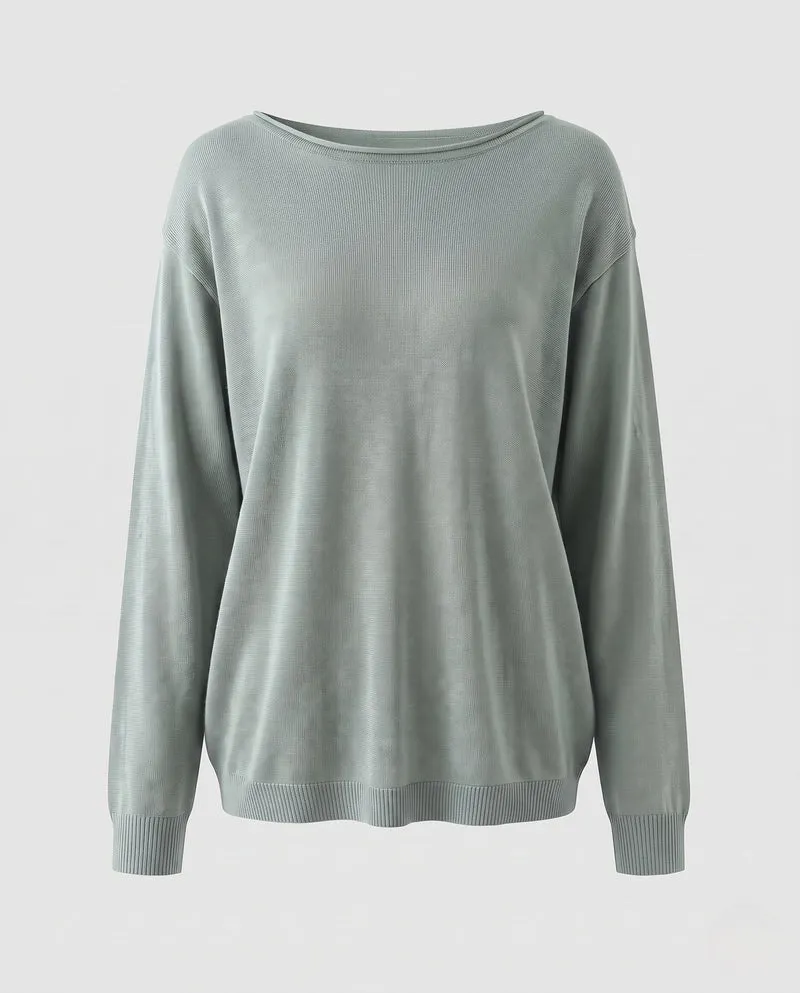 Damen feiner Strickpullover mit Bootsausschnitt und lockerer Passform Nord Taschen
