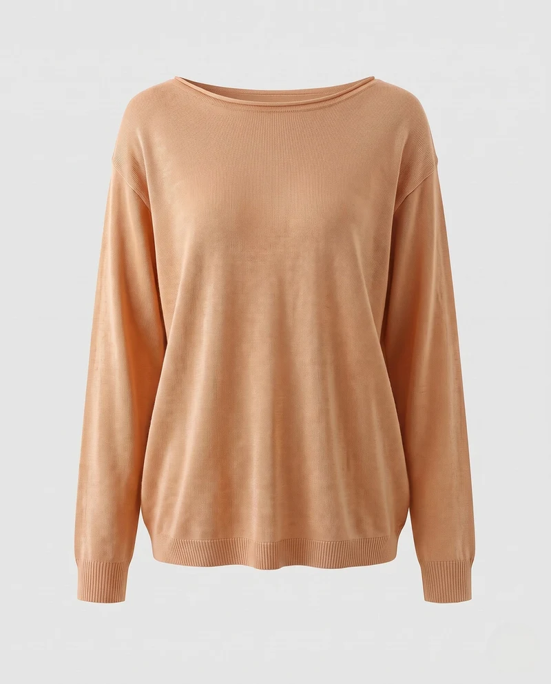 Damen feiner Strickpullover mit Bootsausschnitt und lockerer Passform Nord Taschen