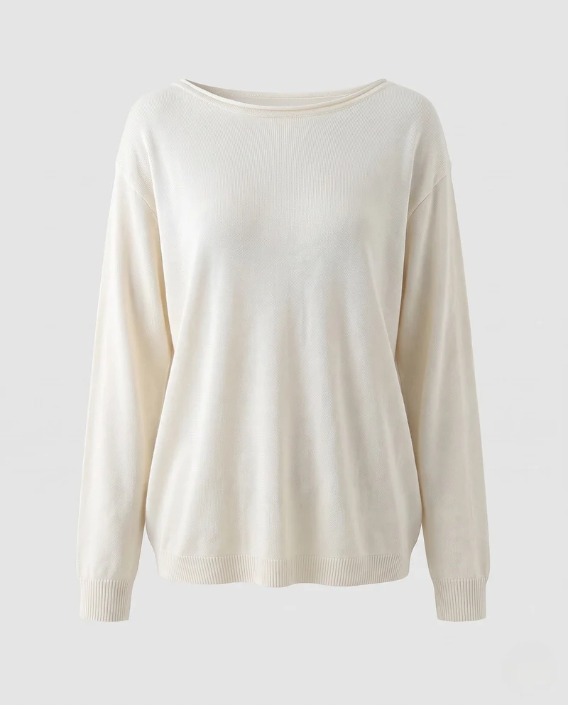 Damen feiner Strickpullover mit Bootsausschnitt und lockerer Passform Nord Taschen
