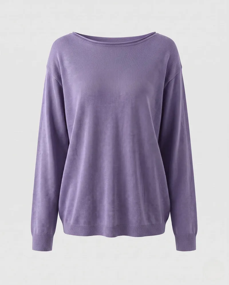 Damen feiner Strickpullover mit Bootsausschnitt und lockerer Passform Nord Taschen
