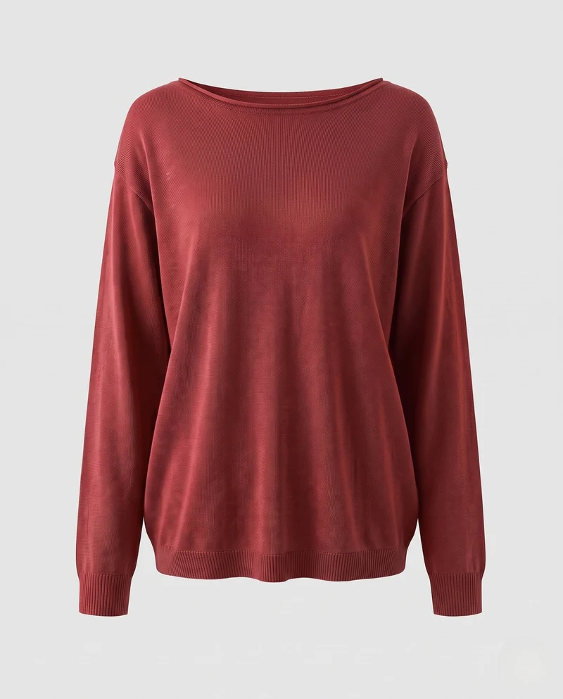 Damen feiner Strickpullover mit Bootsausschnitt und lockerer Passform Nord Taschen