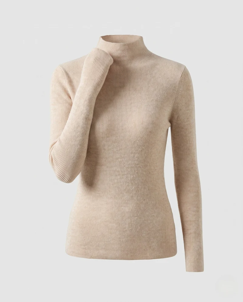 Damen Körperbetont Feinstrick Stehkragenpullover mit flauschigem Cashmere-Look Nord Taschen