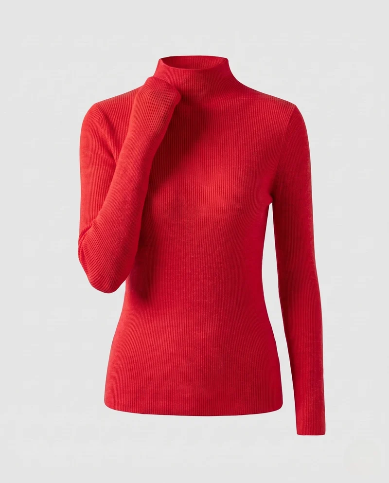 Damen Körperbetont Feinstrick Stehkragenpullover mit flauschigem Cashmere-Look Nord Taschen