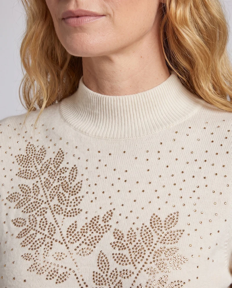 Damen Feinstrickpullover mit Edelsteinblatt-Design und Stehkragen Nord Taschen