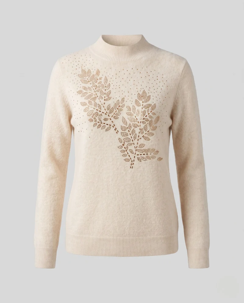 Damen Feinstrickpullover mit Edelsteinblatt-Design und Stehkragen Nord Taschen
