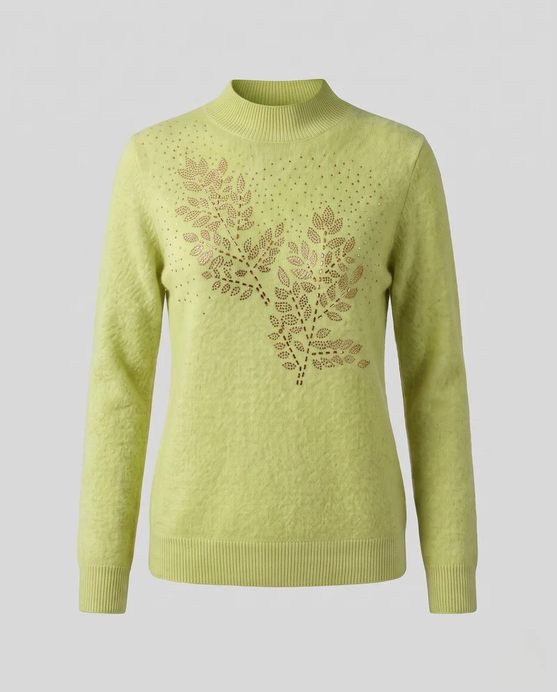 Damen Feinstrickpullover mit Edelsteinblatt-Design und Stehkragen Nord Taschen