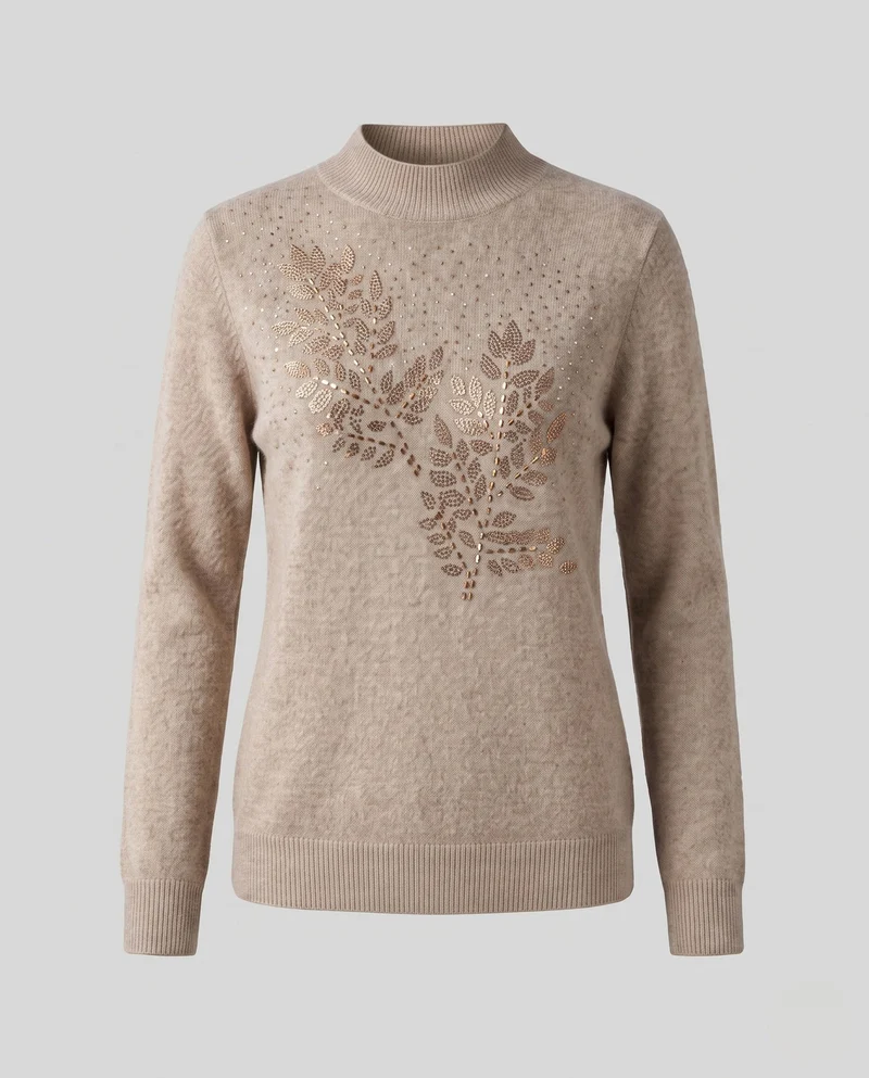 Damen Feinstrickpullover mit Edelsteinblatt-Design und Stehkragen Nord Taschen