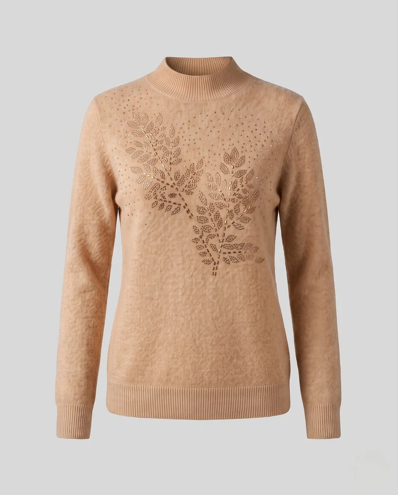 Damen Feinstrickpullover mit Edelsteinblatt-Design und Stehkragen Nord Taschen