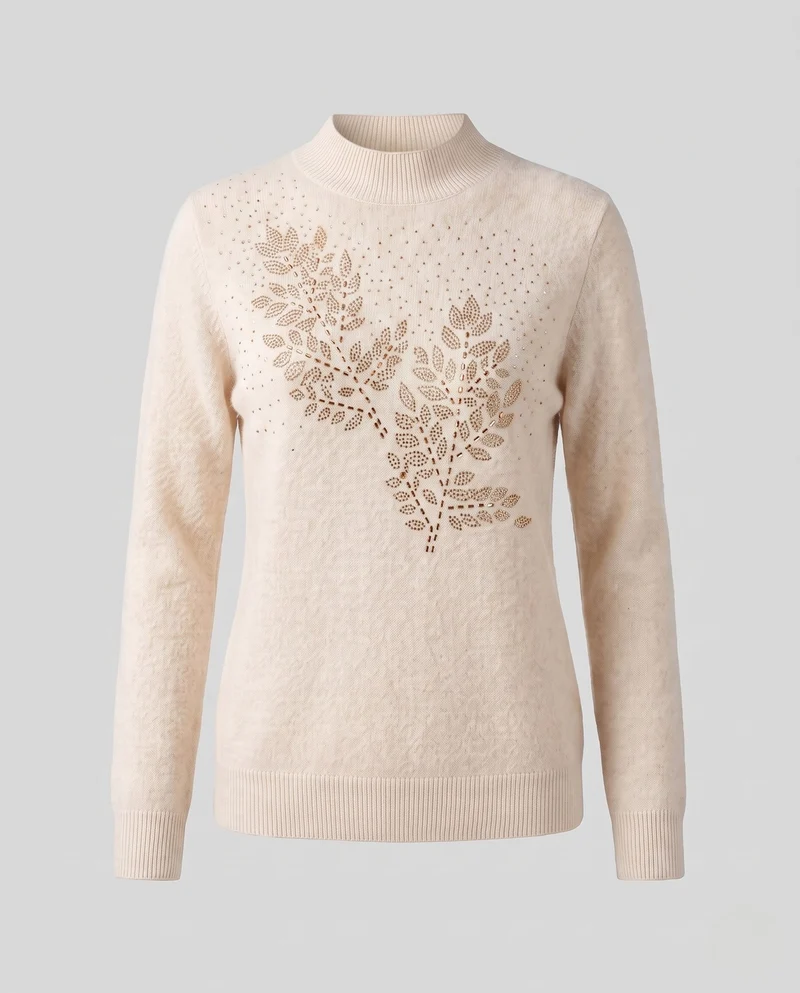 Damen Feinstrickpullover mit Edelsteinblatt-Design und Stehkragen Nord Taschen