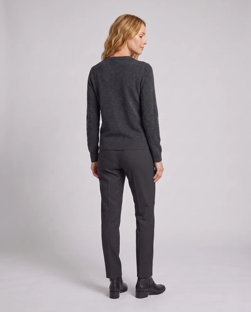 Damen feiner Strickpullover mit Rundhalsausschnitt und funkelnder Schleifen-Strassapplikation Nord Taschen