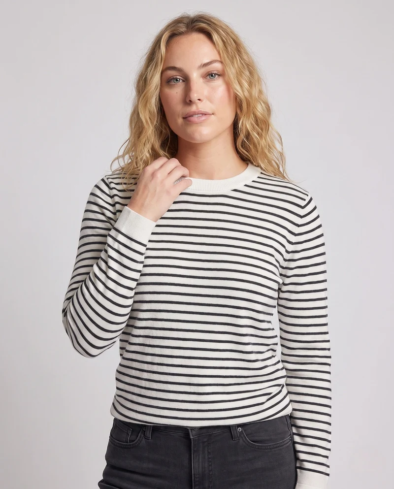 Damen feinstrickpullover mit zartem Streifenmuster, Bootsausschnitt und kaschmirähnlichem Gefühl Nord Taschen