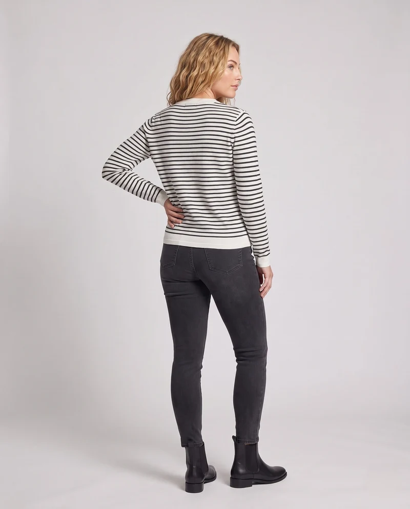 Damen feinstrickpullover mit zartem Streifenmuster, Bootsausschnitt und kaschmirähnlichem Gefühl Nord Taschen