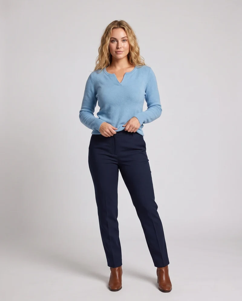 Damen feingestrickter Pullover mit kleinem Ausschnitt, Kaschmir-Look und taillierter Silhouette Nord Taschen