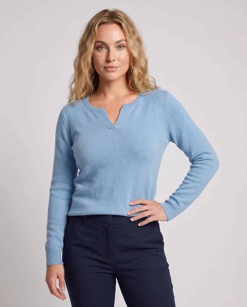 Damen feingestrickter Pullover mit kleinem Ausschnitt, Kaschmir-Look und taillierter Silhouette Nord Taschen