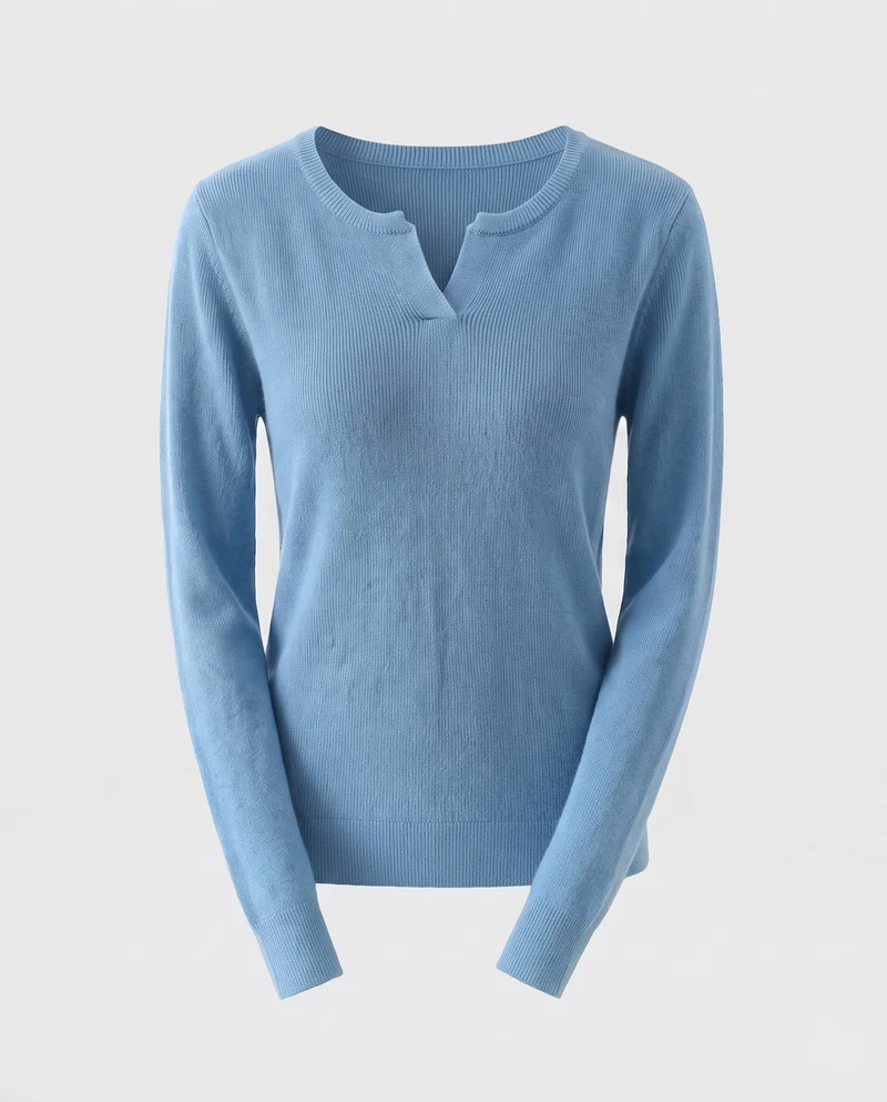 Damen feingestrickter Pullover mit kleinem Ausschnitt, Kaschmir-Look und taillierter Silhouette Nord Taschen