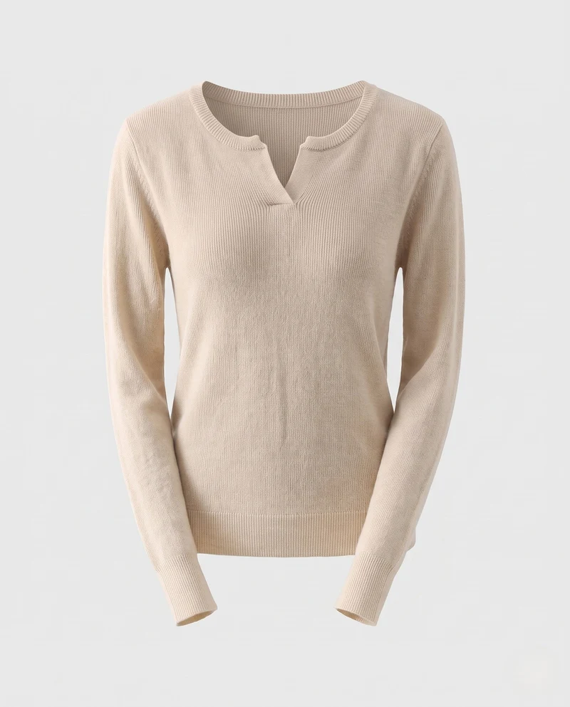Damen feingestrickter Pullover mit kleinem Ausschnitt, Kaschmir-Look und taillierter Silhouette Nord Taschen