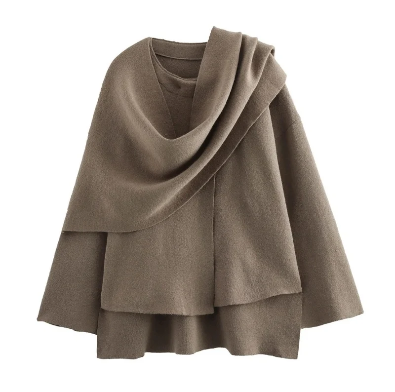 Damen 3500+ zweilagiger Wollmix‑Cape‑Poncho mit Knopfkragen und ausgestellten Ärmeln Nord Taschen