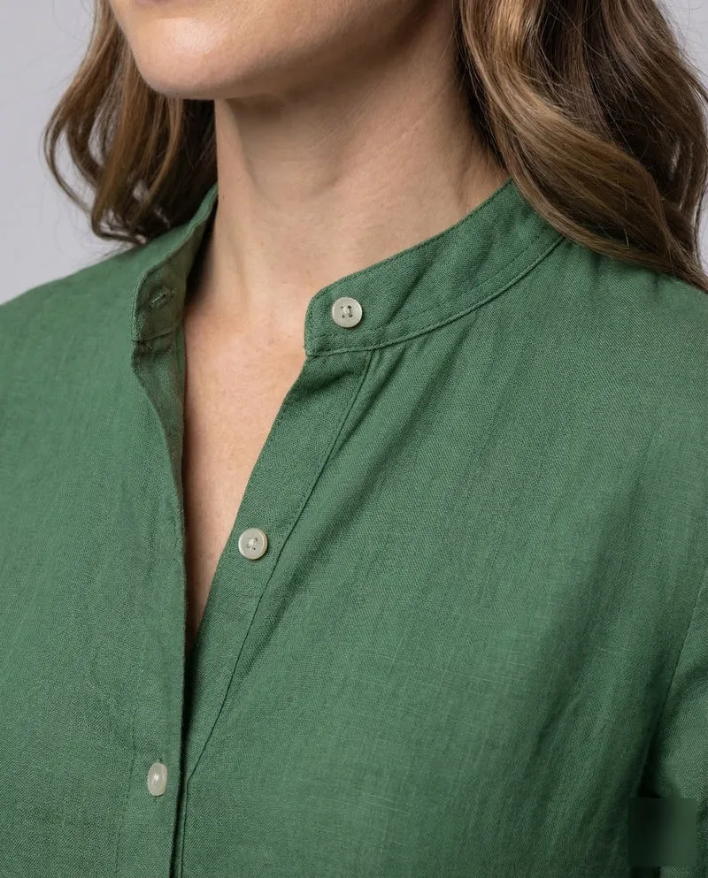 Damen Lagen-Leinenkleid Volantsaum