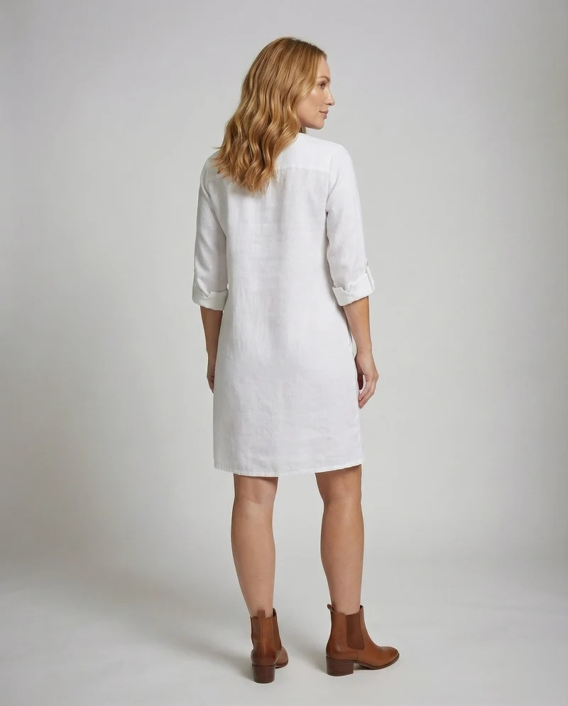 Damen legeres Leinenkleid mit aufgesetzten Taschen
