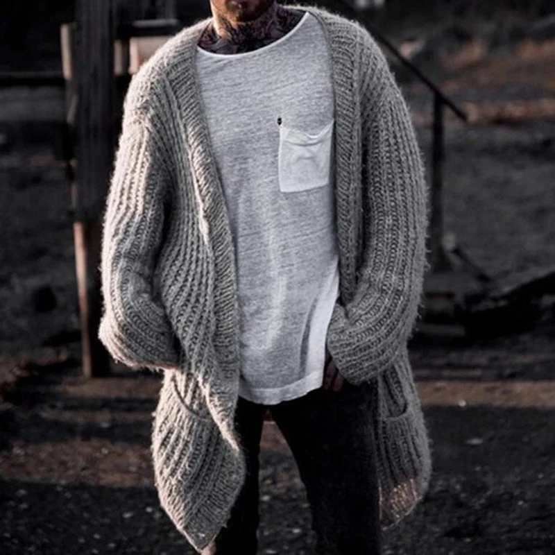 Herren Großer Strickcardigan mit tiefem Schnitt und strukturiertem Design