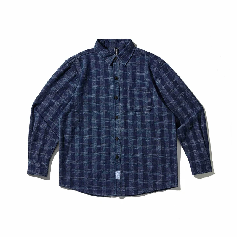 Herren Karo-Denim Hemdjacke mit abgerundetem Saum Nord Taschen