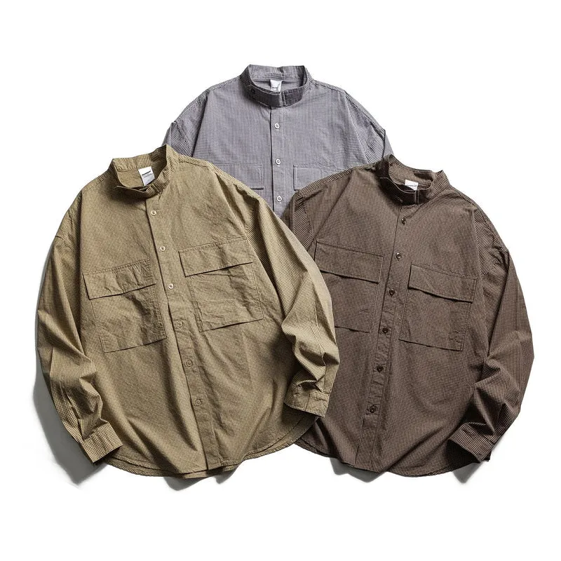 Herren Karo-Hemdjacke mit Stehkragen und aufgesetzten Brusttaschen Nord Taschen