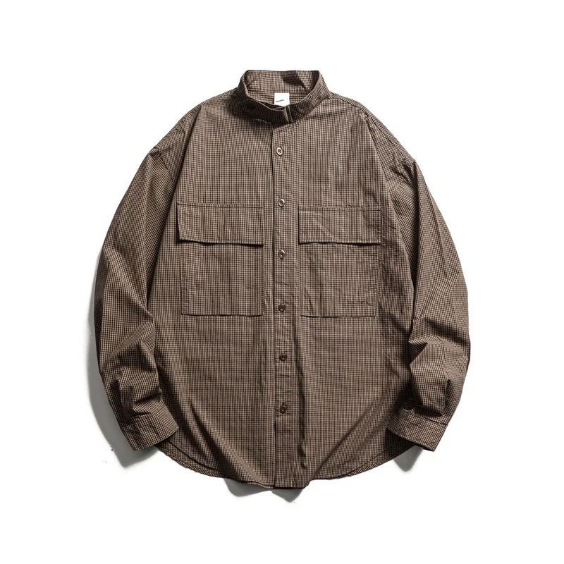 Herren Karo-Hemdjacke mit Stehkragen und aufgesetzten Brusttaschen Nord Taschen