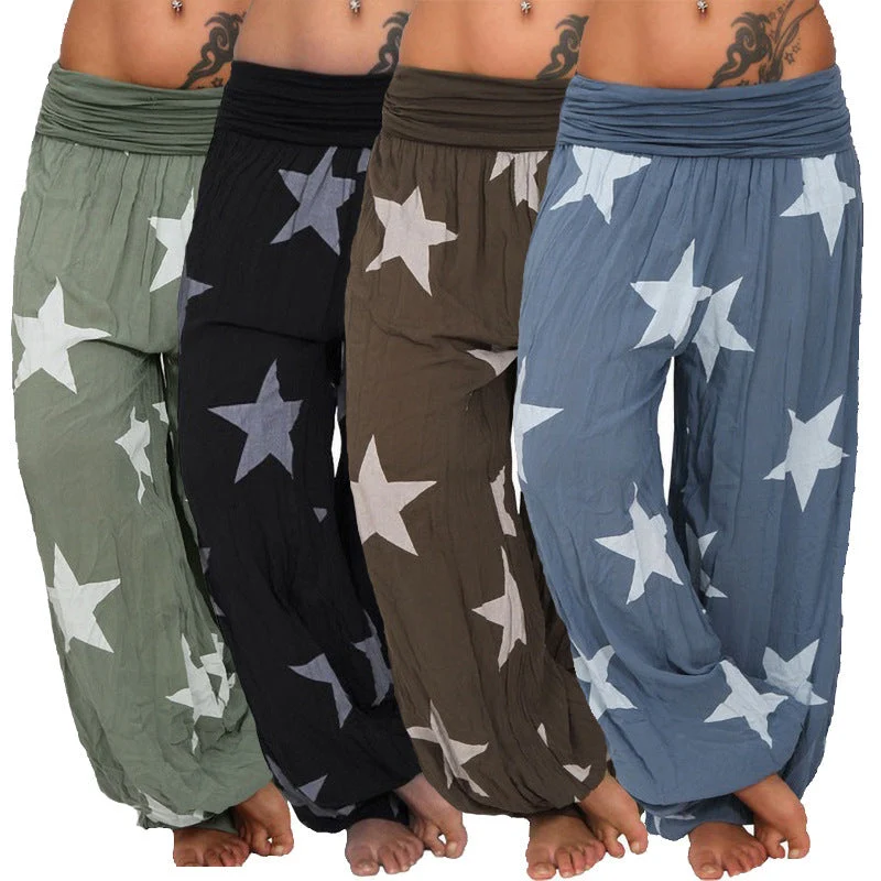 Damen lässige Palazzo-Hose mit Sternenmotiv Nord Taschen