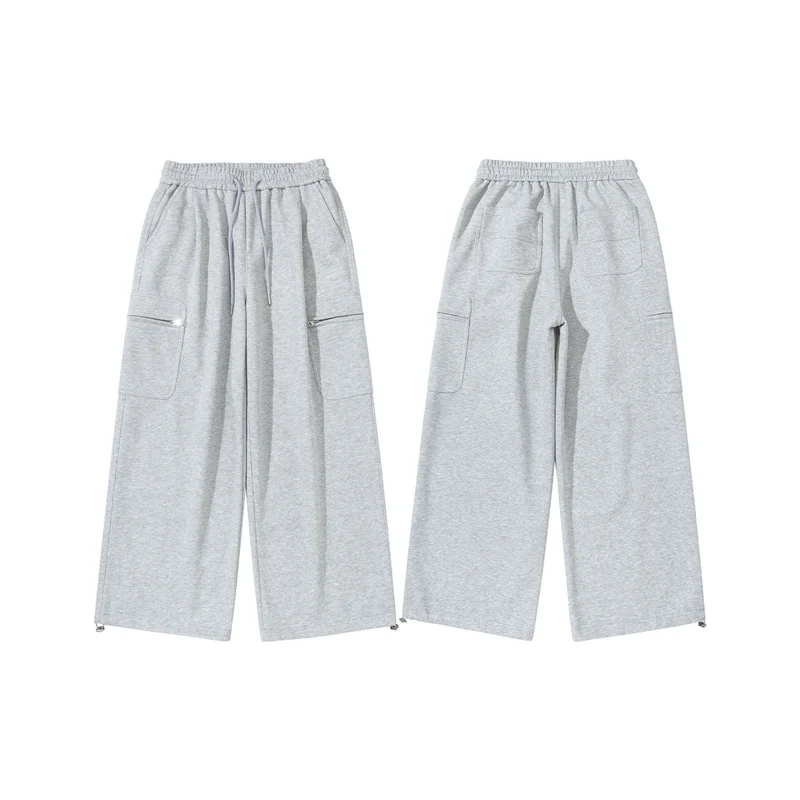 Damen Weite Cropped-Sweathose mit Tunnelzug, Cargo-Taschen und Reißverschluss-Details Nord Taschen