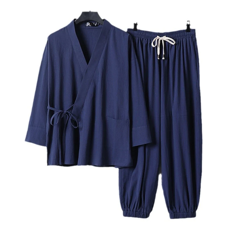 Unisex Entspanntes Kimono-Set mit Wickeljacke, dreiviertelärmeln und elastischer Kordelharemshose Nord Taschen