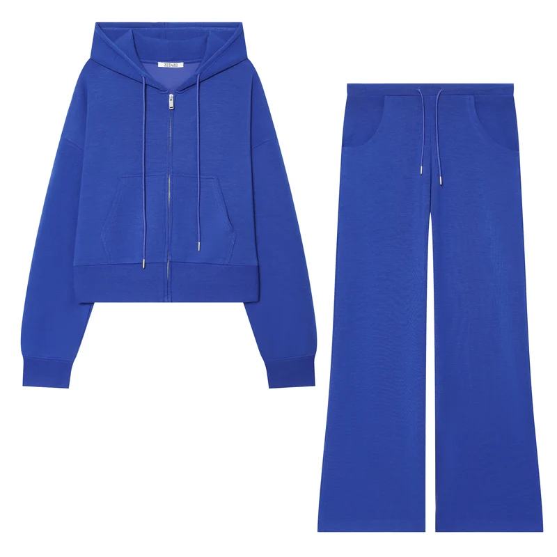 Damen Cropped Sweatjacke mit Metallreißverschluss, Kängurutasche und oversized Kapuze Nord Taschen